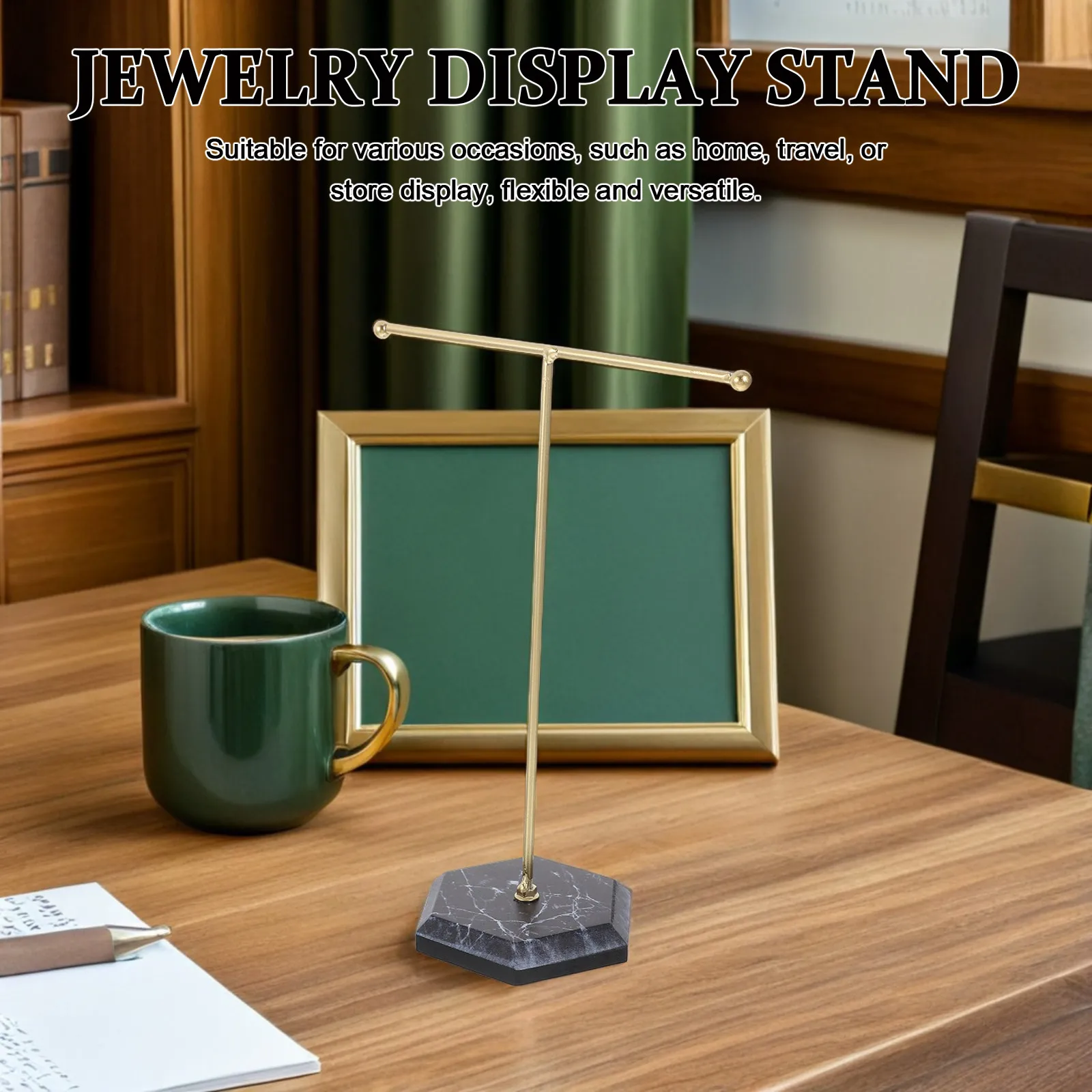 

2Pcs Jewelry Storage Organizer T Shape Display Stand Vanity Bracelet Necklace Holder Marble Base Tabletop Jewelry Stand