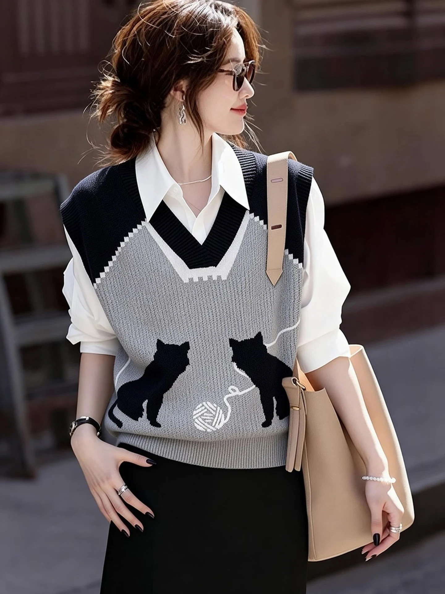 Commuter Style Soft Knitted  Embroidery Vest Autumn Winter Bottom Shirt  Atmosphere Lazy Fashion Women's Jacket