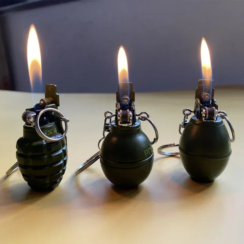 Mini Grenade Model Inflatable Lighter Metal Butane Gas Grinding Wheel Open Flame Lighter Cigarette Accessories Smoking Gift