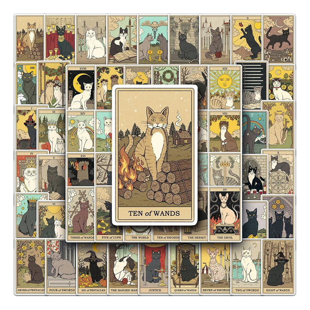 10/30/78PCS Vintage Katze Tarot Aufkleber Ästhetische Dekoration Aufkleber Spielzeug DIY Laptop Gitarre Skateboard Wasserdicht Retro Aufkleber Pack