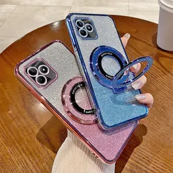 Magnetic suction bracket Case For Realme C53,Luxury Glitter Cover For OPPO Realme C53 C51 C55 Reno10 pro Case with Holder C 53