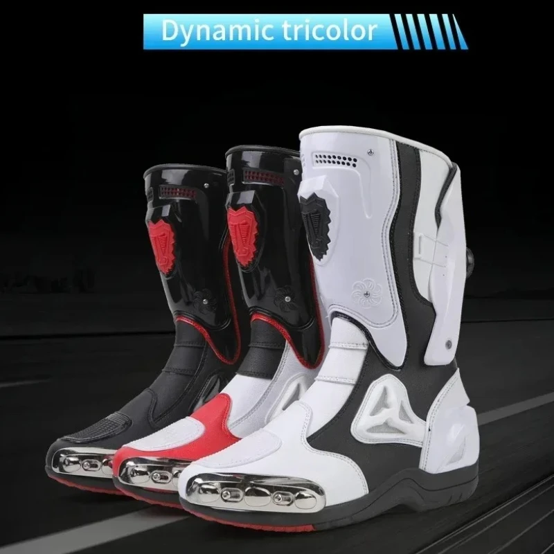 

Нано-микрофибра, новинка 2025 года, металлические защитные мотоциклетные ботинки с мягкой подошвой и защитой от столкновений, уличные высокие защитные мотоциклетные ботинки