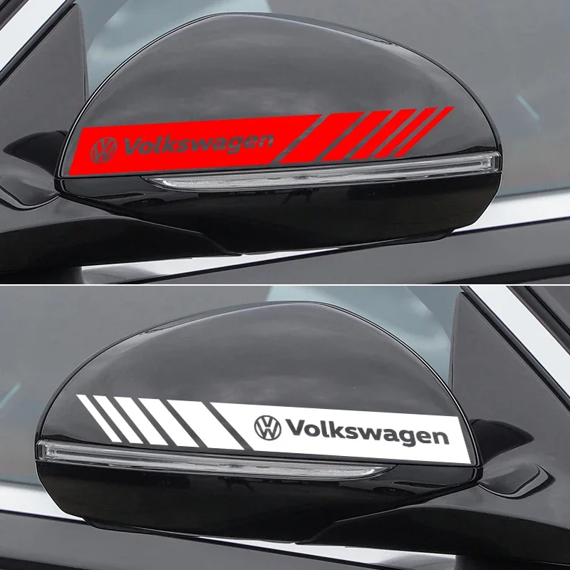 2PCS Car Stickers Rear View Mirror Side Stripe Badge Sticker For Volkswagen CC Golf 4 6 7 GTI Tiguan Passat B5 B6 B7 Jetta Polo