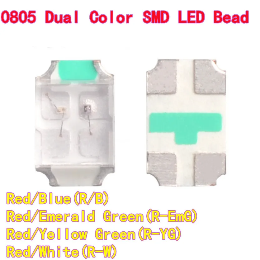 

20PCS 100PCS 0805/2012 Red/Blue, Red/Emerald Green, Red/Yellow Green, Red/White Dual Color SMD High Brightness LED Bead
