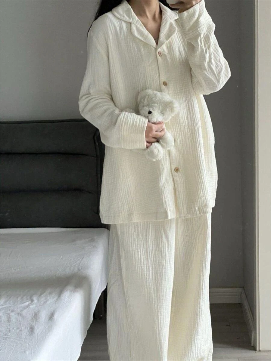 حجم كبير Spwear 2300 Pou الكورية Sle ملابس منزلية غير رسمية مريحة فضفاضة المرأة مجموعة طويلة Sve طوق قطعتين