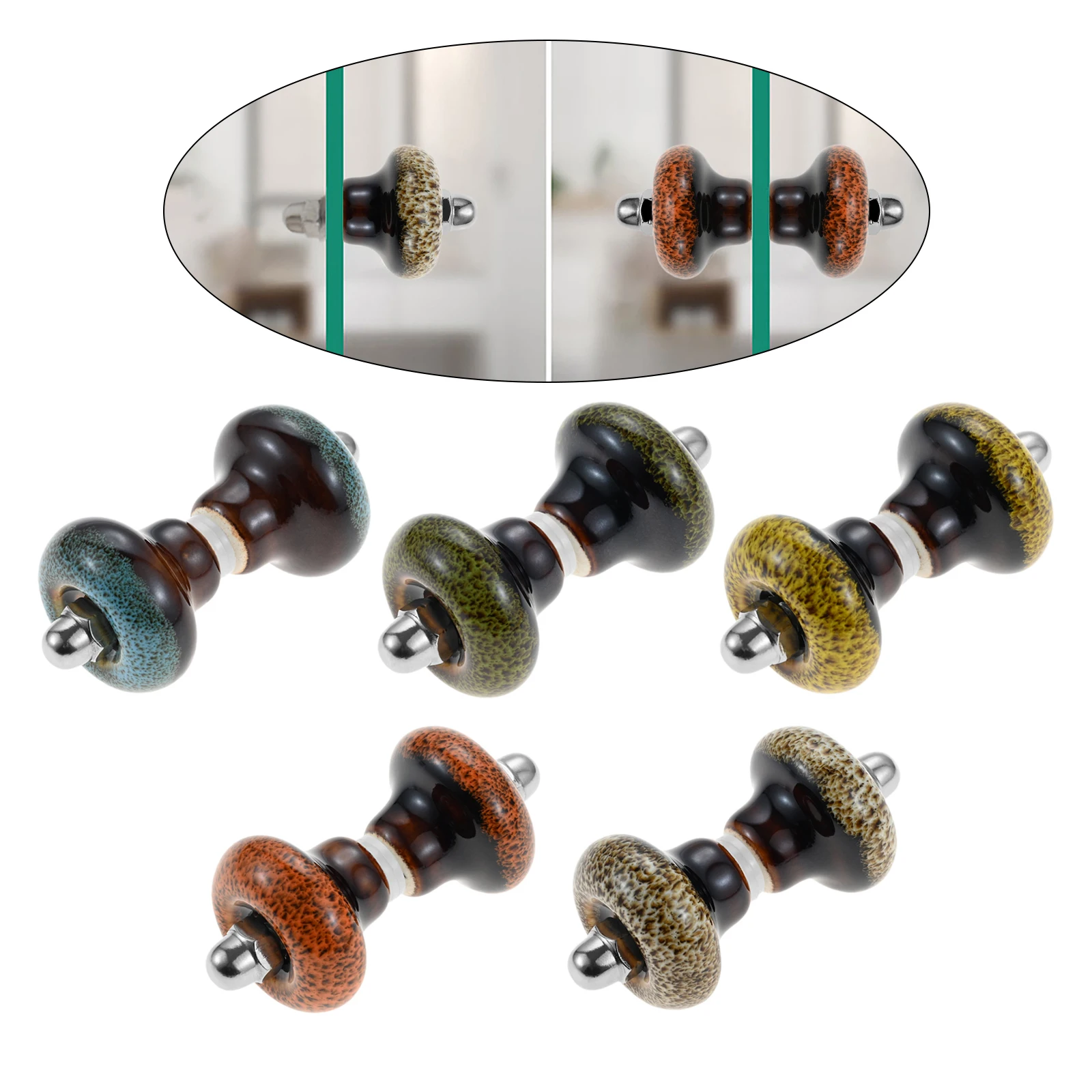 2 Sets/4pcs Double Sided Bathroom Glass Door Handles M6 Shower Room Sliding Doors Pull Knob Single Hole Glass Hardware Colorful