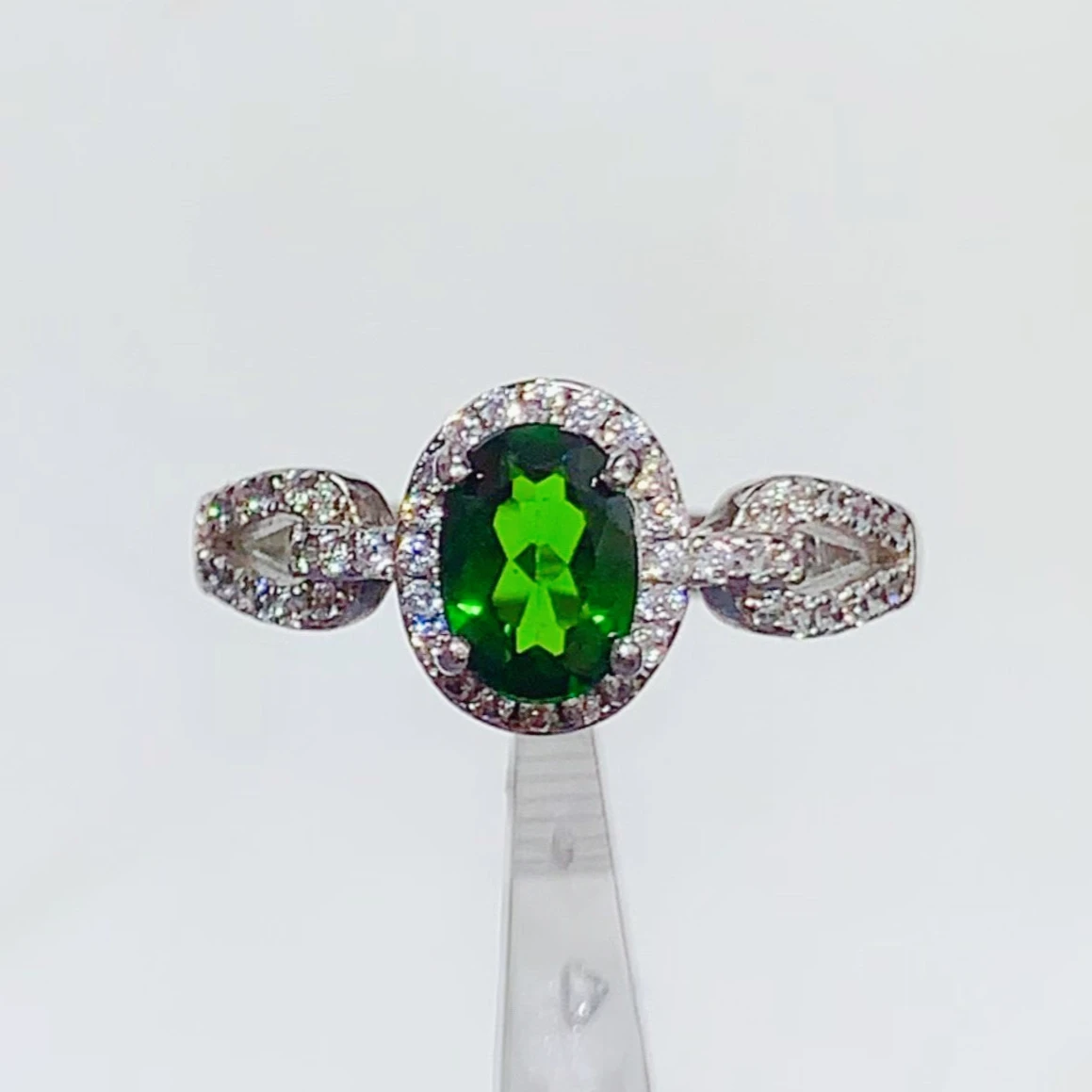 

Natural Chrome Diopside Ring 5x7mm 0.7ct Dark Green Diopside 925 Silver Ring for Daily Wear 18K Gold Plated Gemstone Jewelry