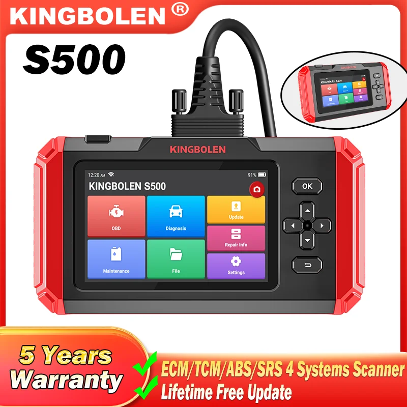 KINGBOLEN S500 4 Systems Car Diagnostic Tools ABS SRS ECM TCM 4 Resets Oil Brake SAS ETS Resets Lifetime Free All OBD2 Scanner