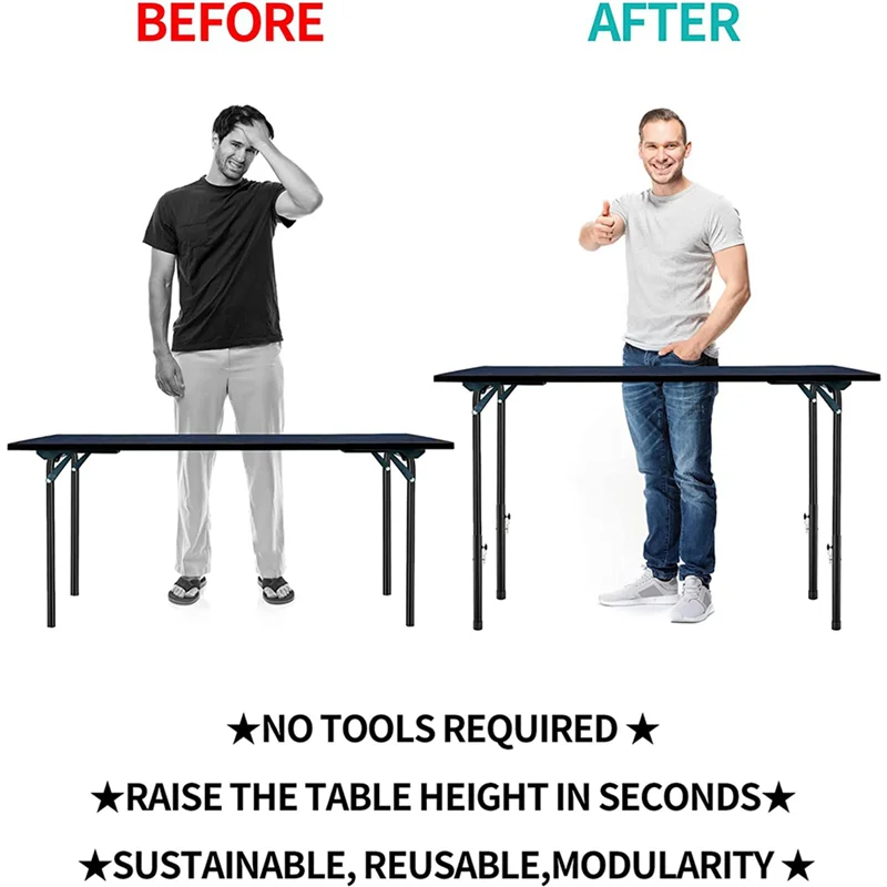 A88E-Table Leg Extenders For Folding Tables Straight/Bent Leg, Folding Table Leg Extensions, Heights Adjustable Risers 12PCS