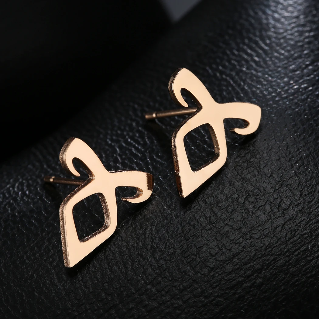 QIAMNI Stainless Steel Minimalist Geometric Parabatai Runes Stud Earrings Fashion Shadowhunters Angelic Power Jewelry Gift Charm