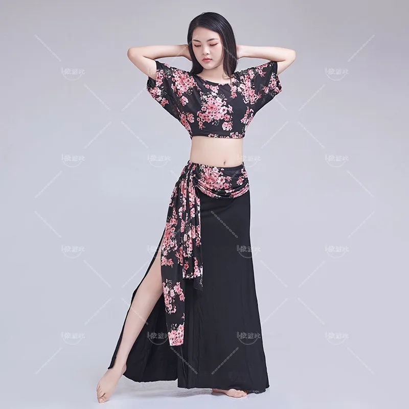 Summer belly dance practice suit, oversized slimming performance suit, Oriental dance mesh practice suit