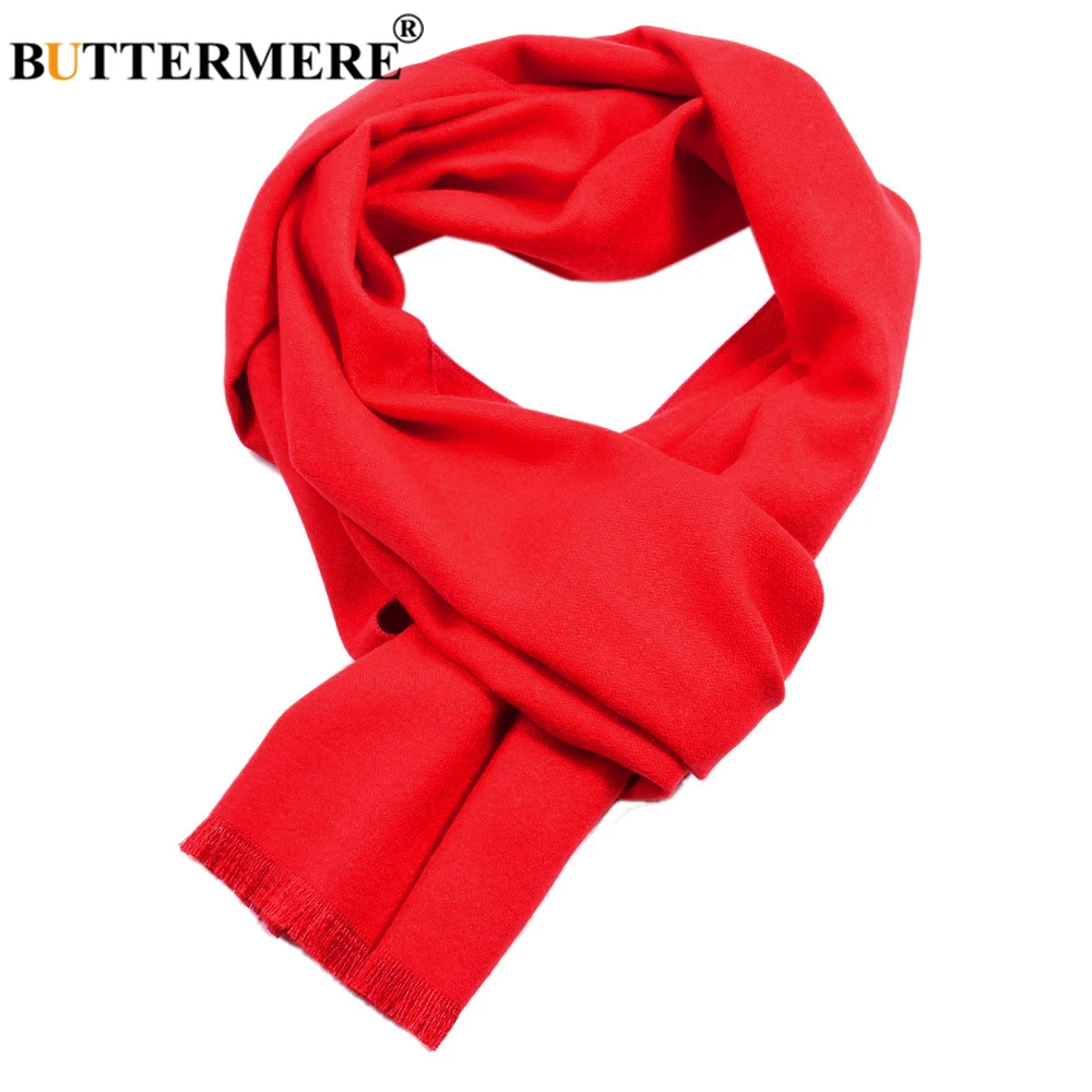 BUTTERMERE Winter Red Men Scarf Solid Cashmere Scarves Tassel British Style Scarf for Men 30cm*180cm