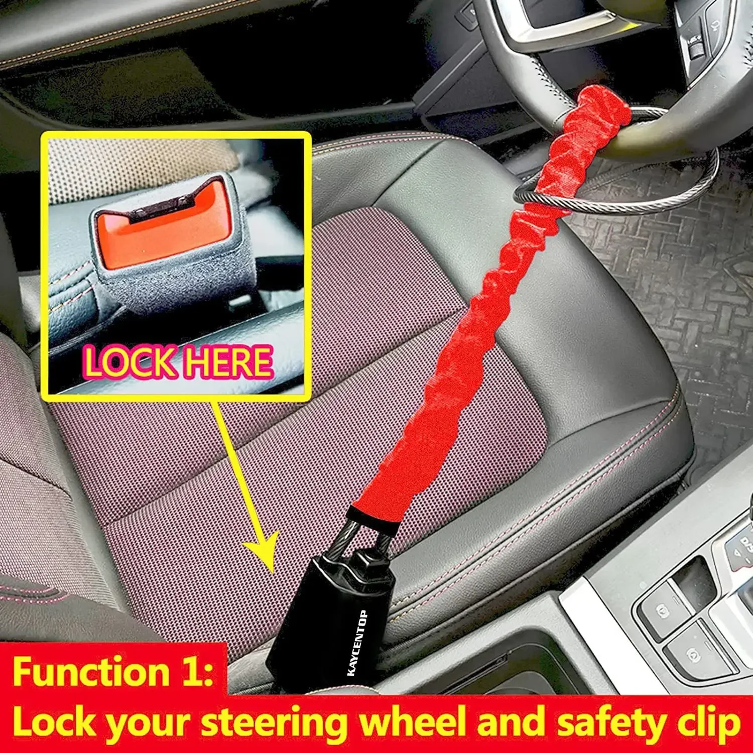 Car Steering Wheel Anti-theft Lock Car Anti-theft Lock Seat Belt Carabiner Lock Retractable Steel Cable Lock Wire Rope Sub-lock