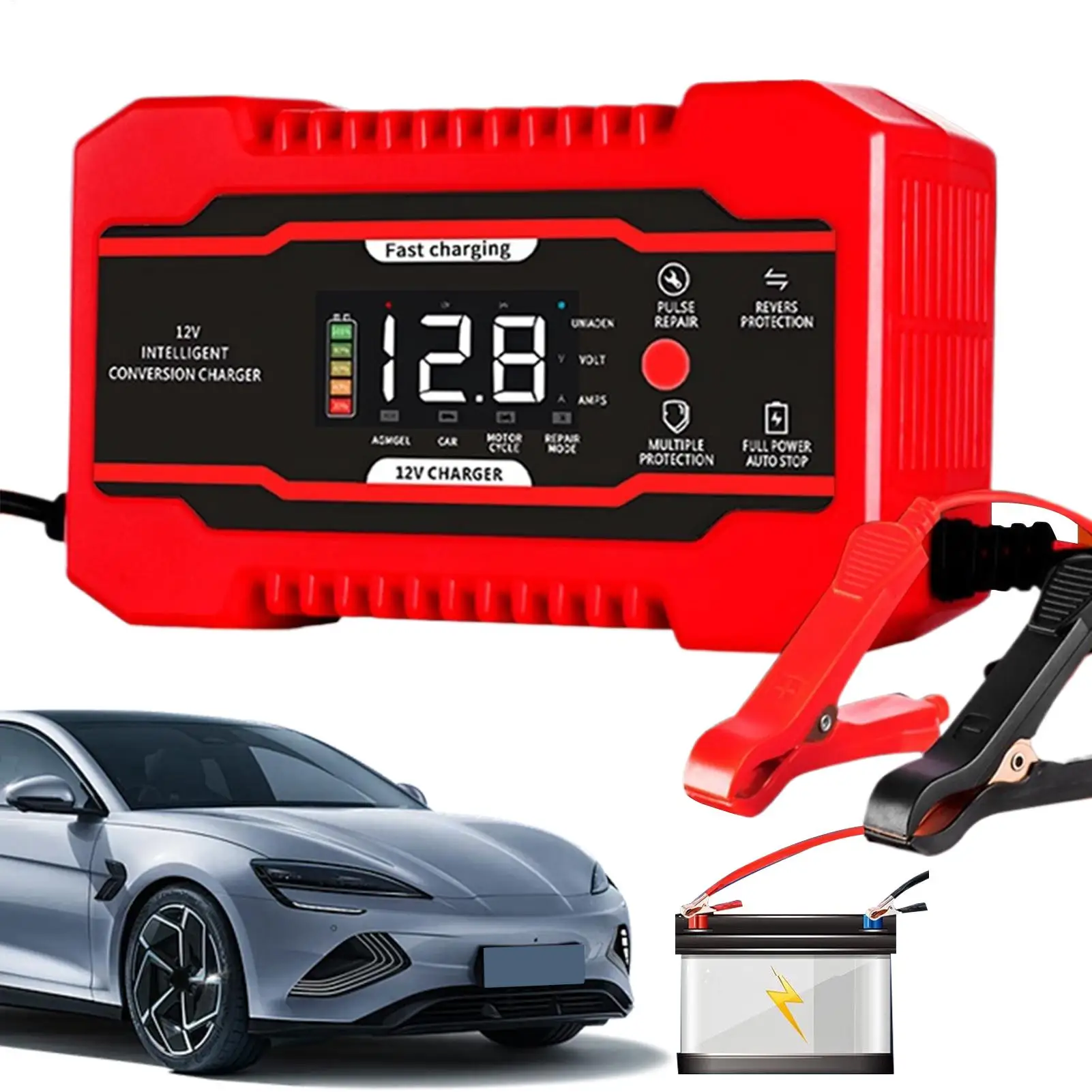 

Trickle Charger For Car Battery 12V6A Battery Repair Pulse Charger Vehicle Repair Maintenance Equipment For Trucks Cars SUVs