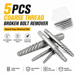 5PCS Coarse Thread Broken Bolt Remover, Damaged Screw Extractor Center Drill Bits Guide, Speed Easy Removal Set