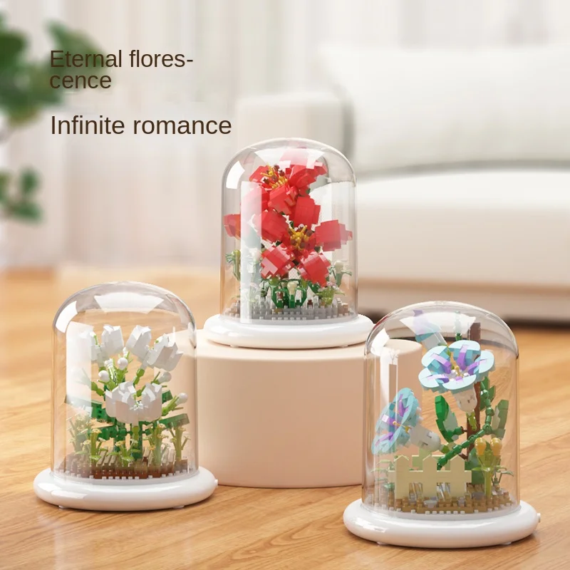 Building block flower eternal rose small particle building block assembly toy gift desktop decoration