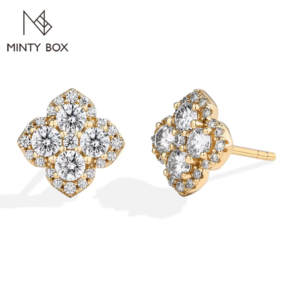 

MINTYBOX S925 Серебряные серьги-гвоздики с муассанитом D/VVS1 для женщин, серьги-гвоздики с бриллиантами в лаборатории клевера 1,054 карата, роскошные свадебные изящные ювелирные украшения