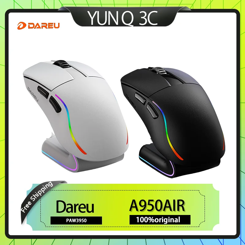 New Dareu A950air Wireless Game Mouse Three Mode With Charging Base Rgb 8k Paw3395 50g Lightweight Electronic Sports Game Mouse