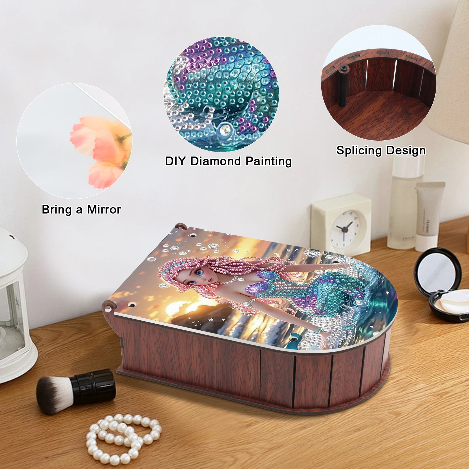 Diamond Painting Curved Storage Box Kits,Cute mermaid Diamond Art Special Shape Diamond Ornaments Storage Box Decor Home Gifts view 4