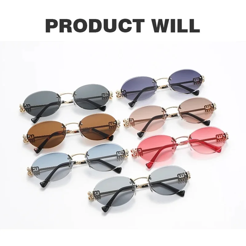 Fashion Cut Edge Anti-glare Elegant Oval Sunglasses Male Uv400  Rimless Sunglasses Female Travel Driving Goggles Unisex