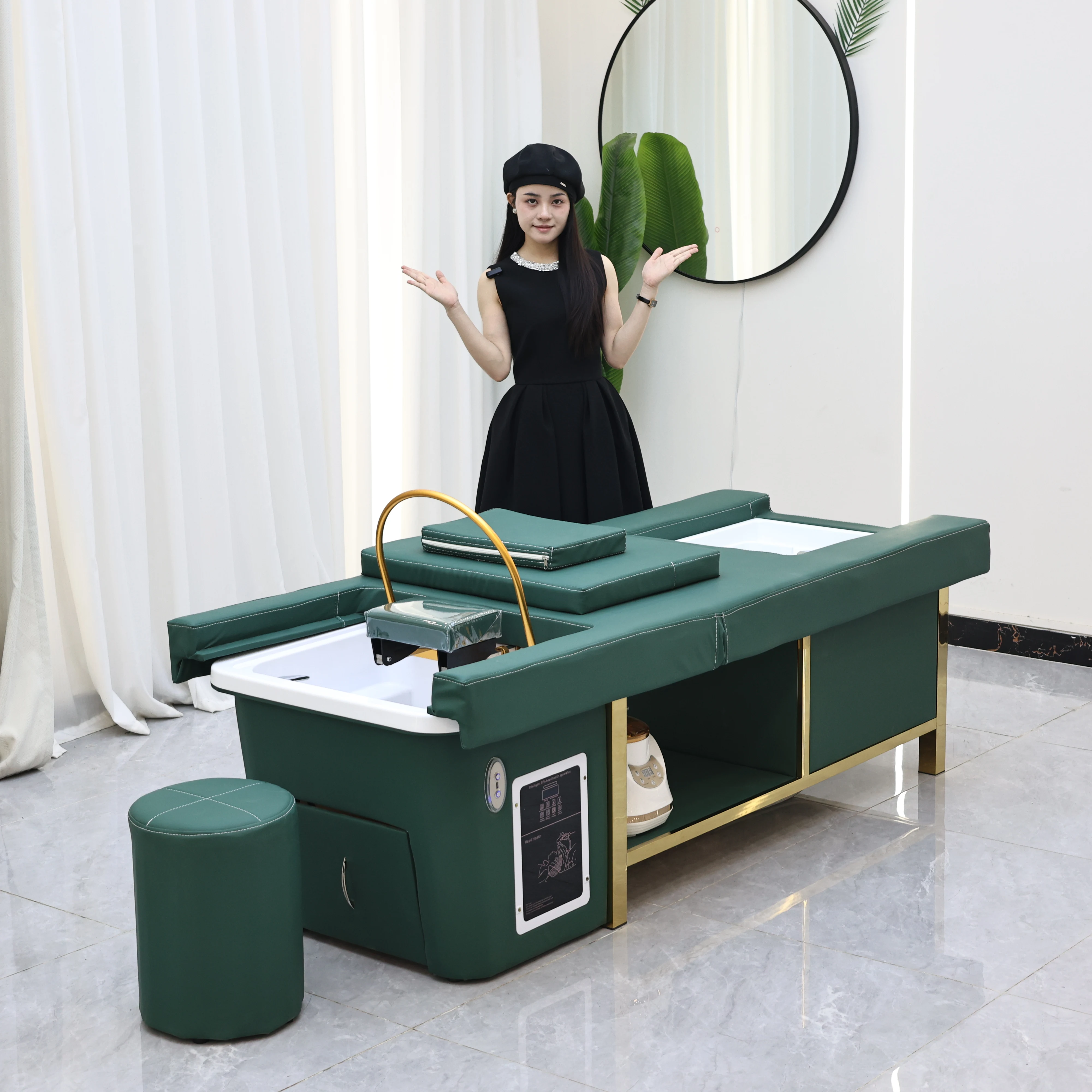

Modern Design Thai Massage Table Electric Shampoo Bed Head Spa Equipment Reclining Hair Salon Shampoo Bed With Ceramic Sink Foot