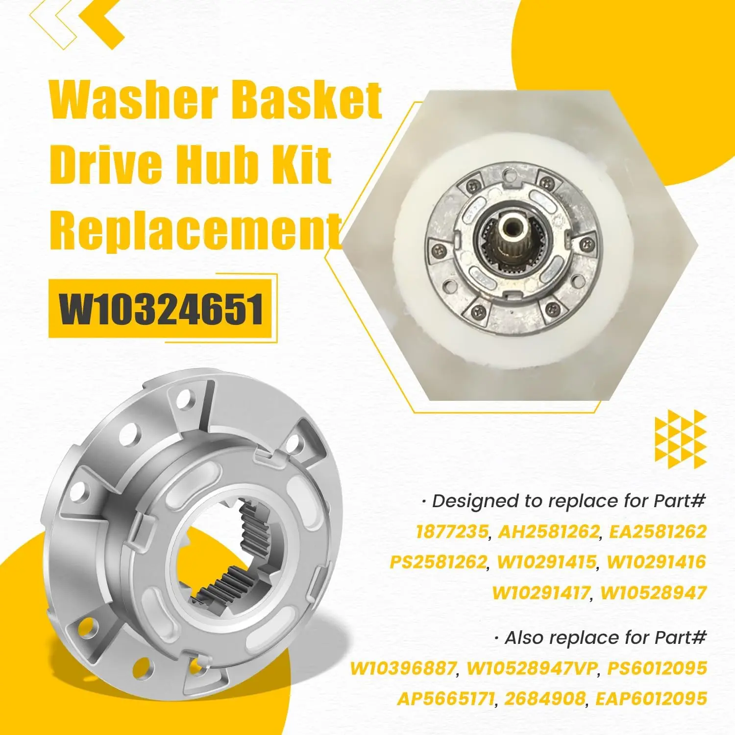 TM W10324651 Washer Basket Drive Hub Kit Replacement, Drive Block for Inner Tub, fit for Whirlpool Maytag Amana Kenmore Crosley