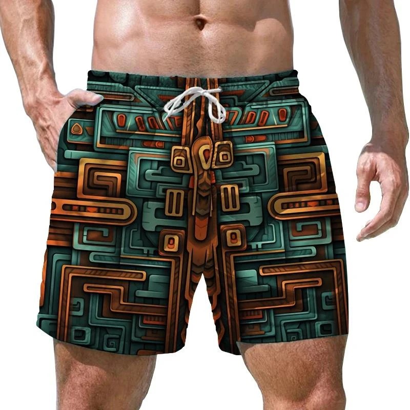 

Retro Tiki Graphic Hawaiian Short Pants For Men Summer Fashion Vacation 3D Printed Beach Shorts Casual Holiday Loose Swim Trunks