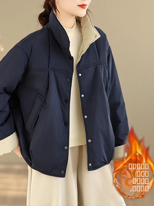 الرجعية التباين اللون الوقوف طوق القطن Jaet المرأة الشتاء Faion عارضة الدافئة ort Thiened معطف القطن الصغيرة المتشابكة #5