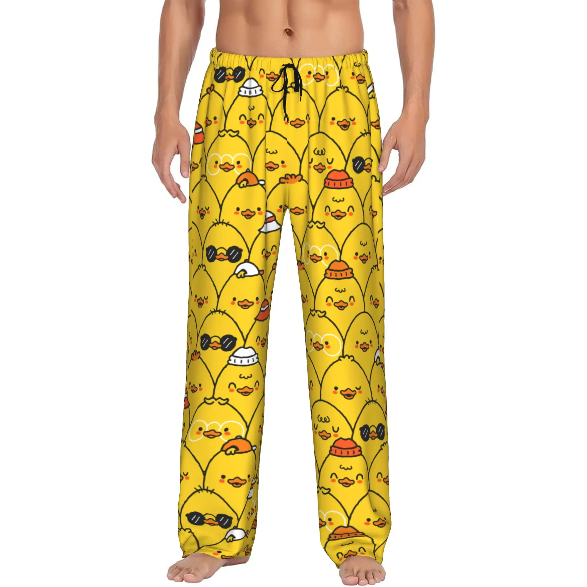 Custom Cute Funny Ducks Pattern Pajama Pants Men's  Sleepwear Lounge Sleep Bottoms Stretch with Pockets