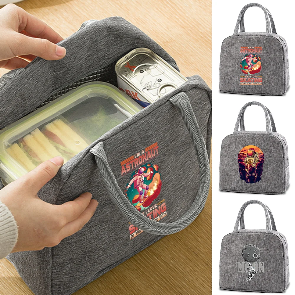 

Insulated Lunch Bag Portable Handbags Astronaut Canvas Cooler Bag Tin Foil Thermal Food Dinner Bag Kids School Travel Picnic Bag