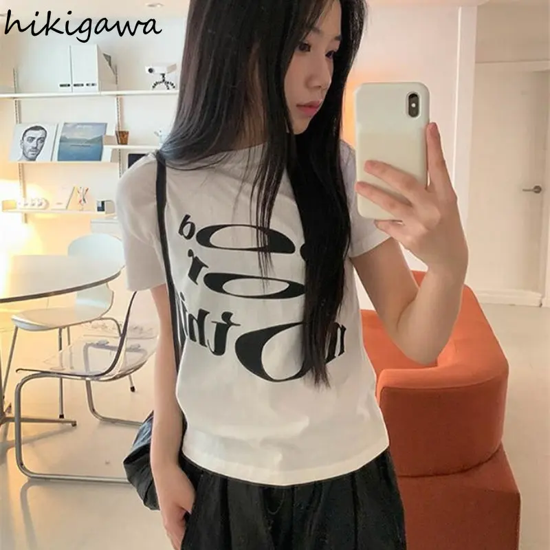 Fashion Tshirts Female Summer Korean Letter Print T Shirt 2023 Ropa Mujer Shirts Women Oversized Y2K Tops Casual White T-shirt