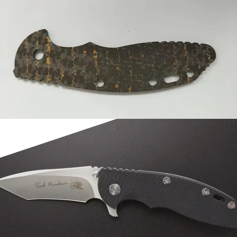 CNC Custom Golden Thread Carbon Fibre Material Knife Handle Patches Scales For Genuine Rick Hinderer XM18 XM-18 3.5” Knives
