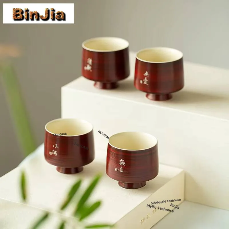 2pc/lot Wabi Sabi Style Handwritten High Foot Teacup Zen Tea Bowl Tea Cup Set Tea-tasting Smelling Cup Jianzhan Master Cup 55ml