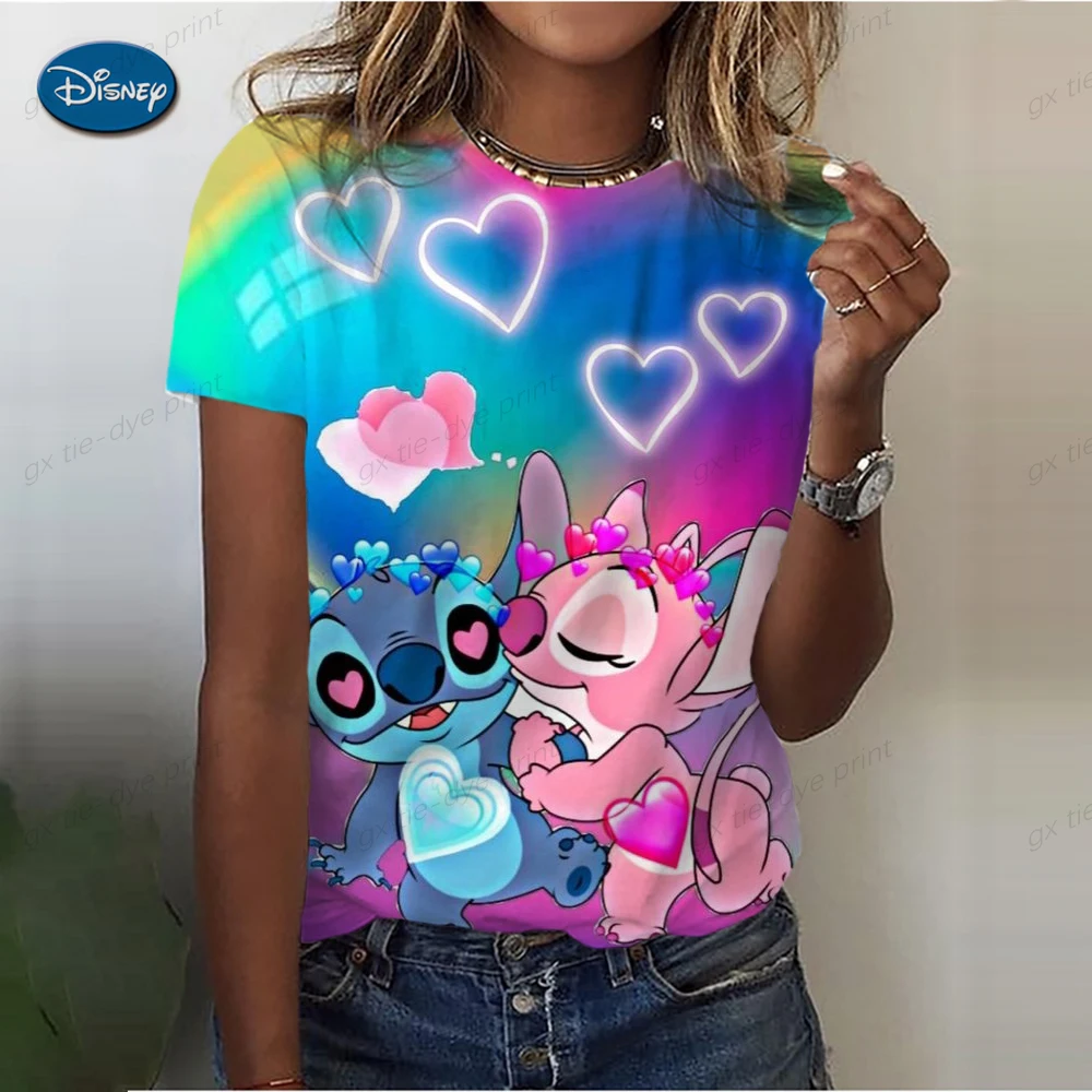 

Cute Crew Neck Women T Shirt Kawaii Disney Lilo Stitch Short Sleeve T-shirt 2023 Summer Wear Streetwear Harajuku Y2k Clothes Top