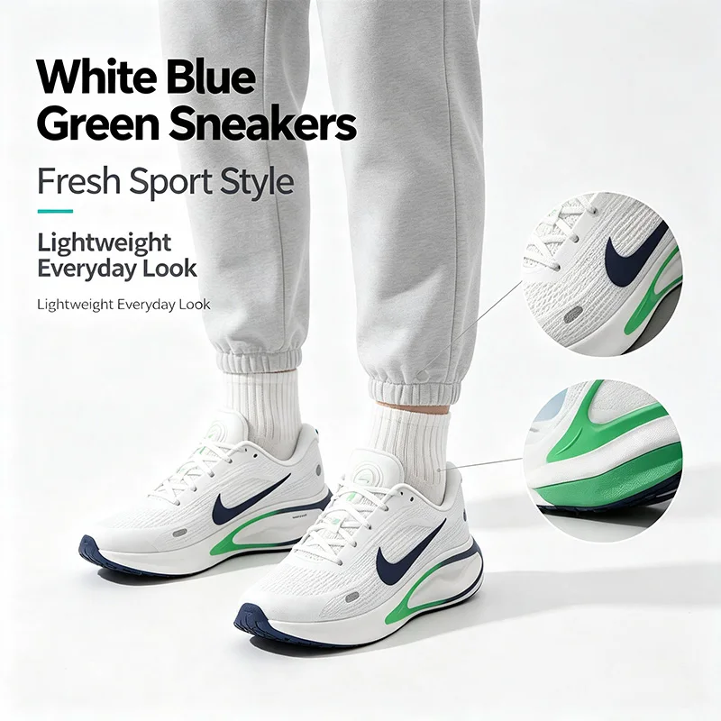 Nike Genuine White Blue Green Running Sneakers for Men Cushioned Thick Sole Lightweight Street Sport Shoes FN0228-113