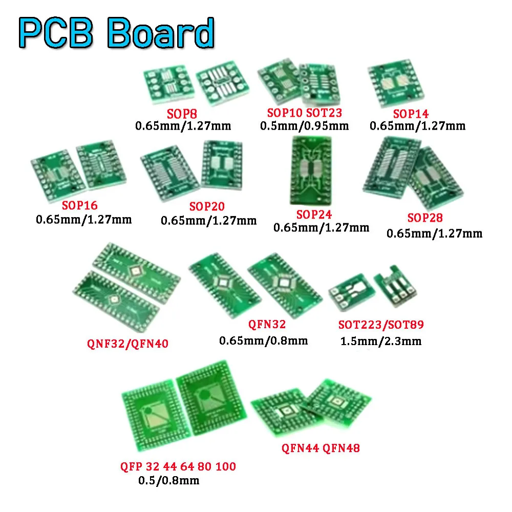 10pcs SOP patch adapter board SOP8 SOP10 SOP14 SOP16 SOP20 SOP24 SOP28 TQFP QFN IC test board PCB board