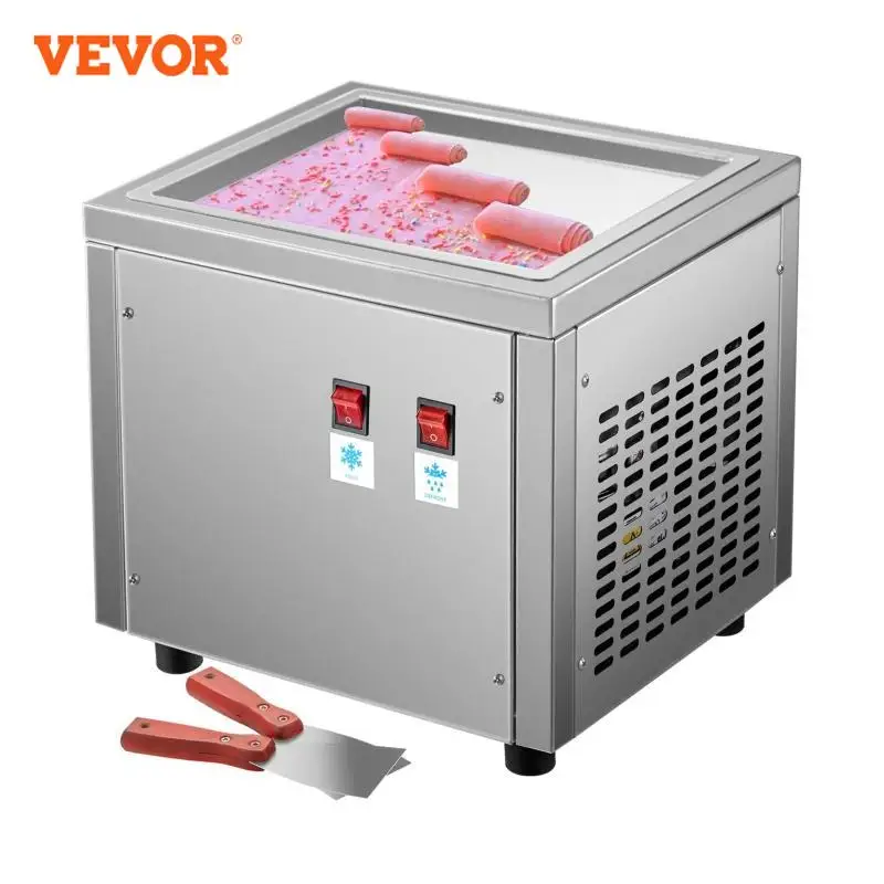 VEVOR 280W Commercial Fried Ice Cream Roll Machine 24 x 28 cm Single Square Pan Stainless Steel Home Ice Cream Porridge Maker