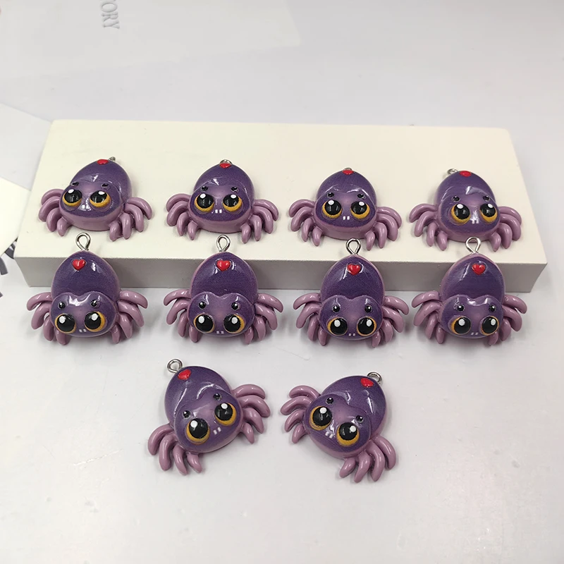 10pcs Festival Halloween Hearts Spider Charms for Jewelry Making Kawaii Animal Resin Pendants Flatback DIY Keychain C1034