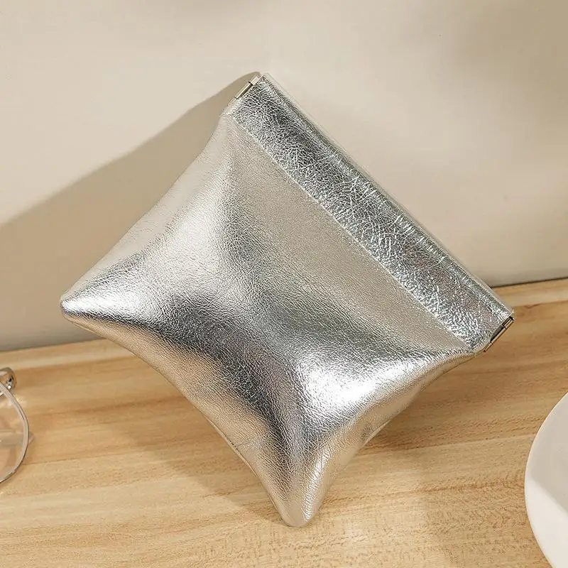 New Super Cool Small Silver Wallet Portable Data Cable Storage Bag Snap Automatic Closure Wired Earphone Mini Digital Pouch