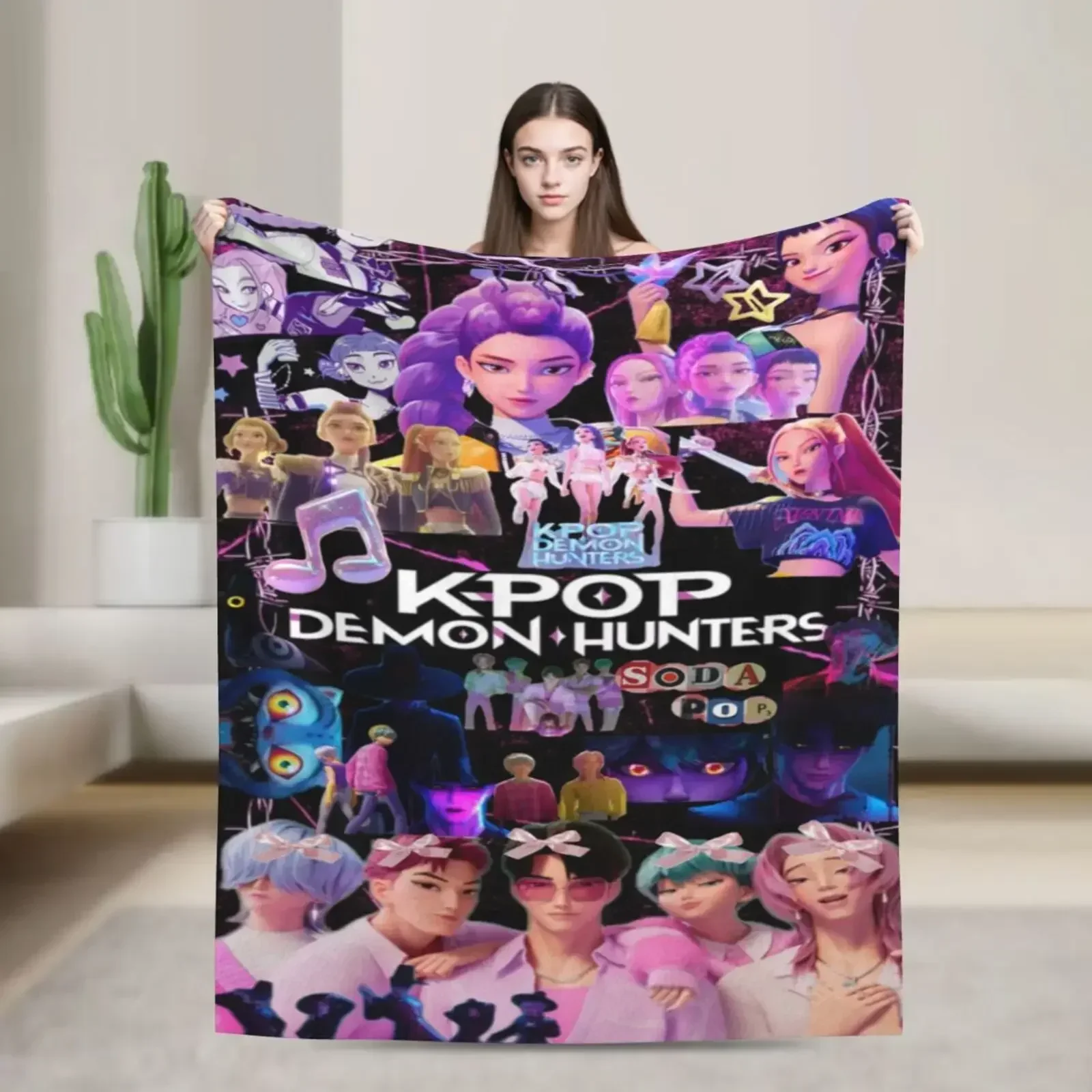 

KPop Anime Demon Hunter Soft Flannel Throw Blanket for Sofa Bed Couch Lightweight Cozy Living Room Accessory
