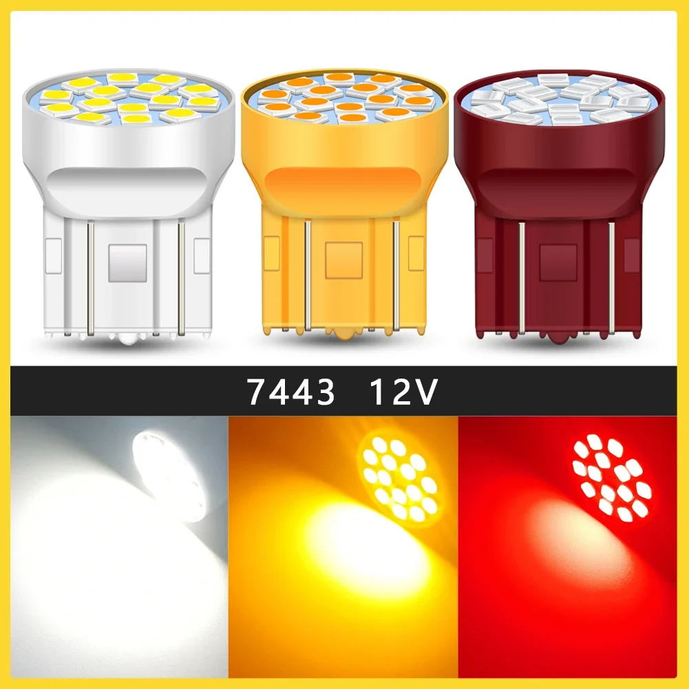 

New 7443 T20 W21 5W LED Turn Signal Brake Stop Tail Lamps Bulb Daytime Running Lights White Yellow Red 12V 15SMD 3030 Chips 2Pcs