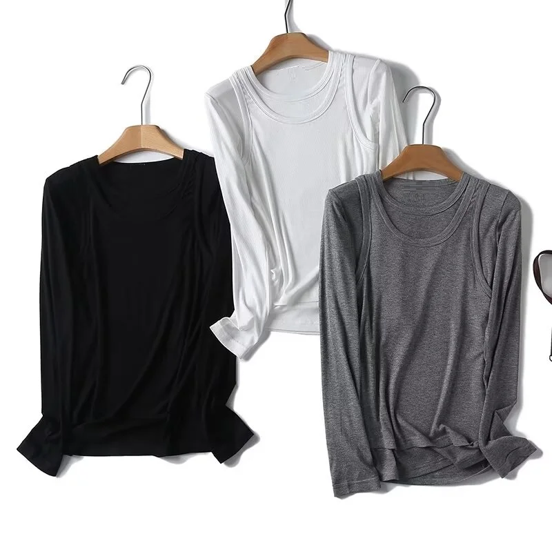 Tangada 2024 Women Patchwork Crop T Shirt Long Sleeve Tee Shirt Street Wear Top 4C014