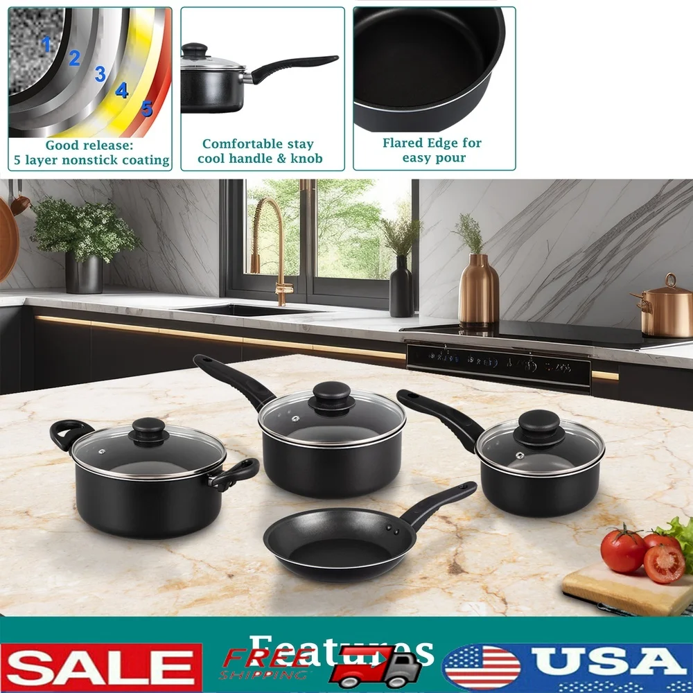 

7-компонентный алюминиевый набор посуды с антипригарным покрытием включает блюдца, сковороды, голландскую духовуарную вентилируемые крышки, легкий, можно мыть в посудомоечной машине, прочный