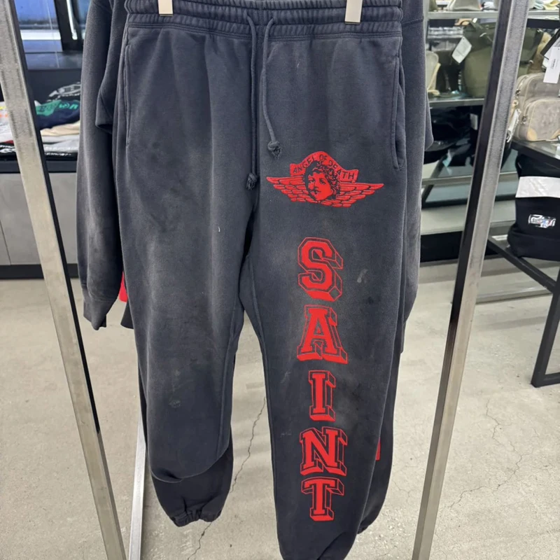 2024 Fall Winter Fashion New SAINT Sweatpants Men High Street Loose Ankle Casual Long-Pants Angel Letter Printed SAINT Trousers