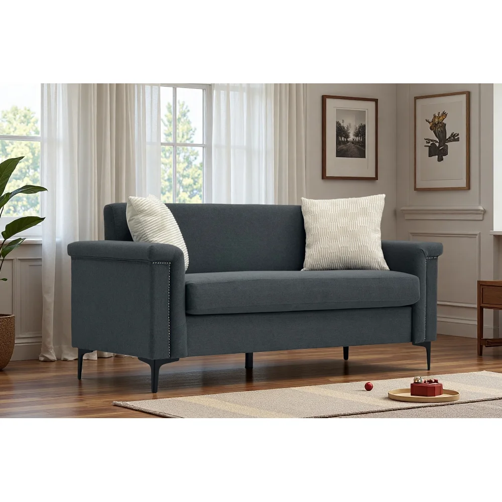 PINGGO 2-Sitzer-Sofa im nordischen Stil, feiner Leinenstoff, Massivholzrahmen, stabile Eisenbeine, 174 x 72 x 82 cm, Wohnzimmermöbel – Detail 9