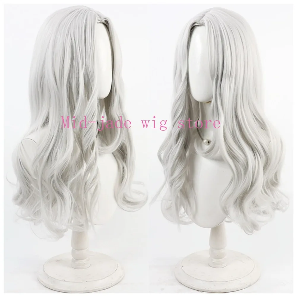 Maelle Cosplay Wig Silver White Curly Hair Realistic Scalp for Valentine Game Expo and Photography
