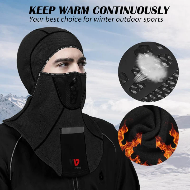 WEST BIKING Winter Warm Cycling Cap Men Thermal Fleece Tactical Balaclava With Pocket Outdoor Windproof Cycling Skiing Face Mask