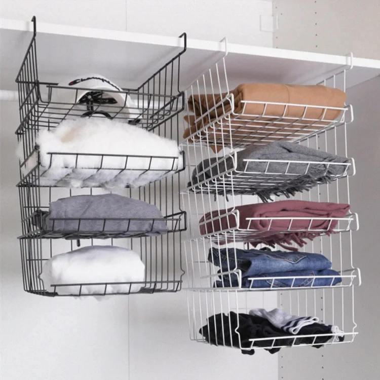 

Kitchen Hanging Cabinet Basket Storage Rack, Layered Sorting Rack, Wardrobe Hanging Stackable Storage Rack, Wholesale