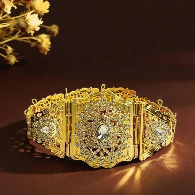 49MC Unique Metal Belt With Moroccan Patterns Fashion Waist Belt Traditional Accessory For Casual And Prom Outfits