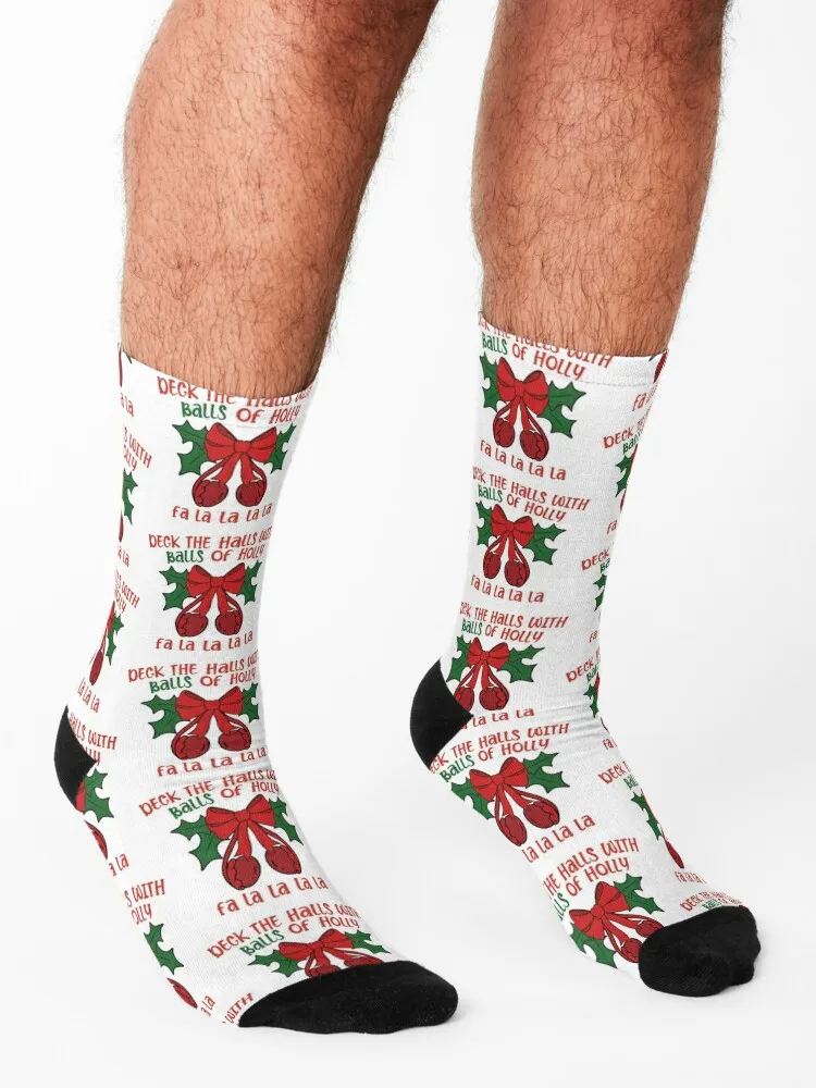 Deck the Halls with Balls of Holly Socks retro halloween golf sports stockings Men's Socks Women's